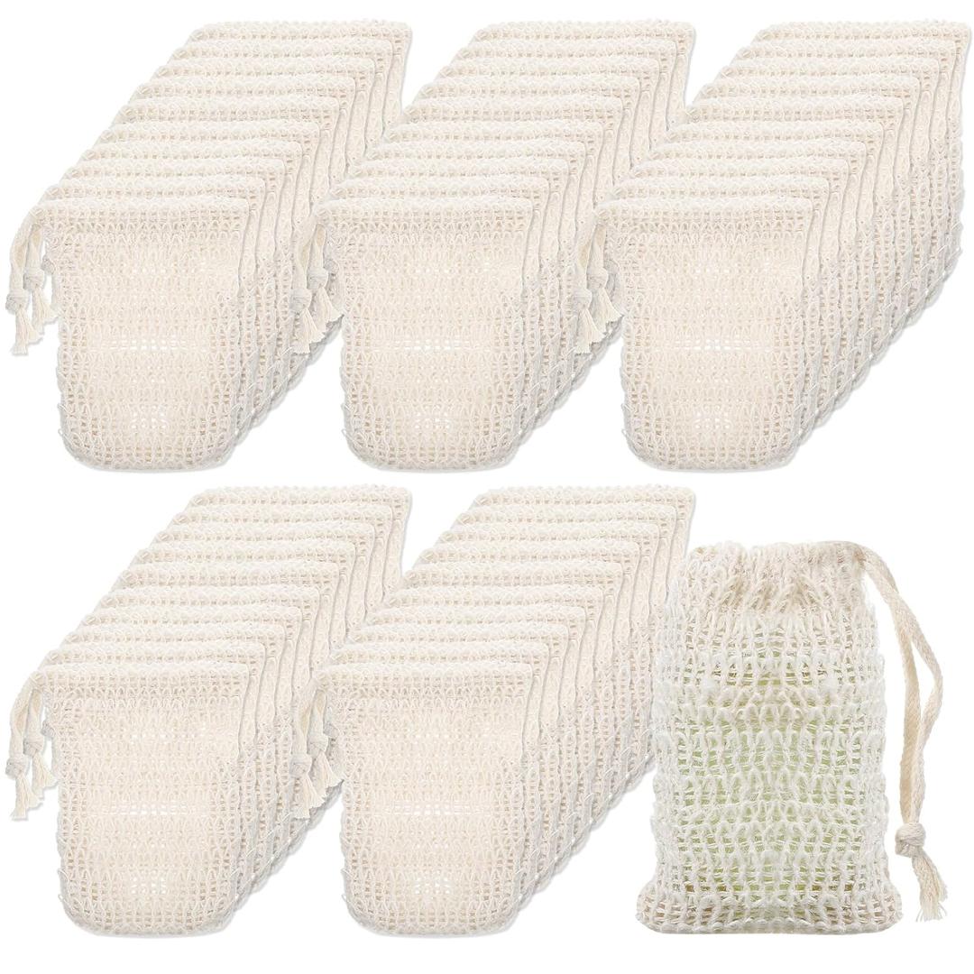 Molain Soap Bag, 50 Pack Natural Sisal Soap Saver, Bar Soaps Pouch for Exfoliating, Foaming, and Drying Soaps Bars