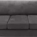 H.VERSAILTEX 4 Piece T Cushion Sofa Slipcovers Thick Velvet Stretch Couch Cover Furniture Protector for 3 Couch Covers with 3 Individual T Cushion Covers Washable, Grey