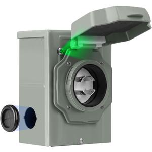 30 Amp Generator Inlet Box, NEMA L14-30P Power Inlet Box for 4-Prong Generator Cord, 125/250V 7500W Weatherproof Outdoor Box with Pre-Drilling Design & Green LED Indicator, ETL Listed