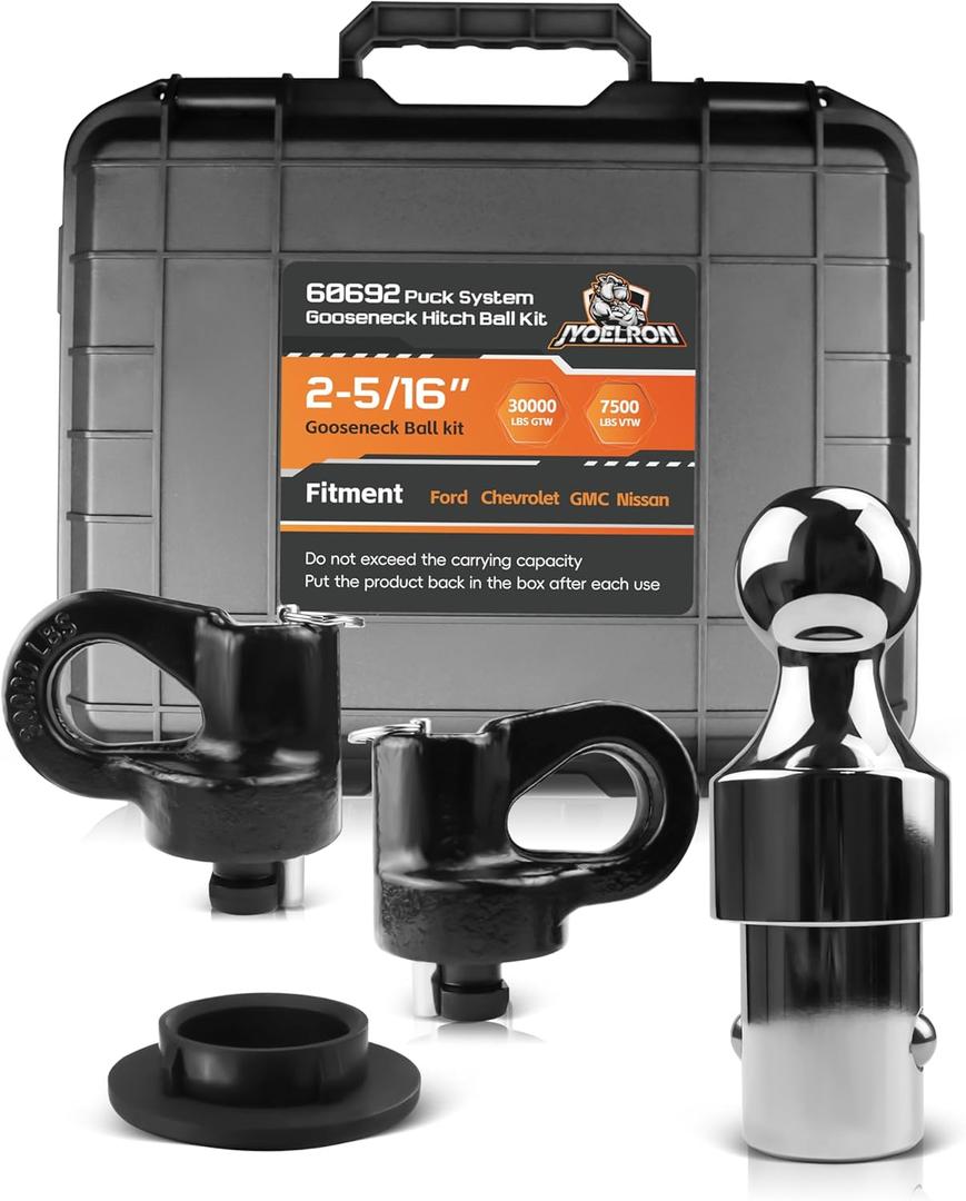 60692 Puck System Gooseneck Hitch Ball Kit with Box, Fit for 2013-2021 Ford F250 F350 F450, 2016-2021 Chevrolet GMC 2500HD 3500HD, Nissan Titan XD, 2-5/16 Ball kit, 30K lbs GTW/7.5K lbs VTW