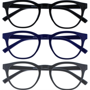 OPULIZE Unisex Adult Blue Light Reading Glasses 3 Pack Round Reading Glasses +3.00