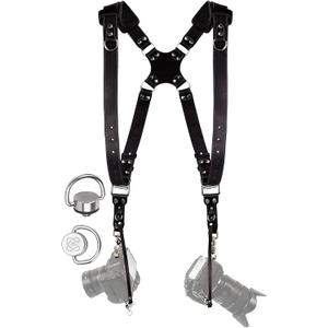 Camera Harness for 2 Cameras  Dual Shoulder Leather Camera Strap  Double Camera Harness for DSLR/SLR, Camera Straps for Photographers of All Levels, Padded Straps/Color Black