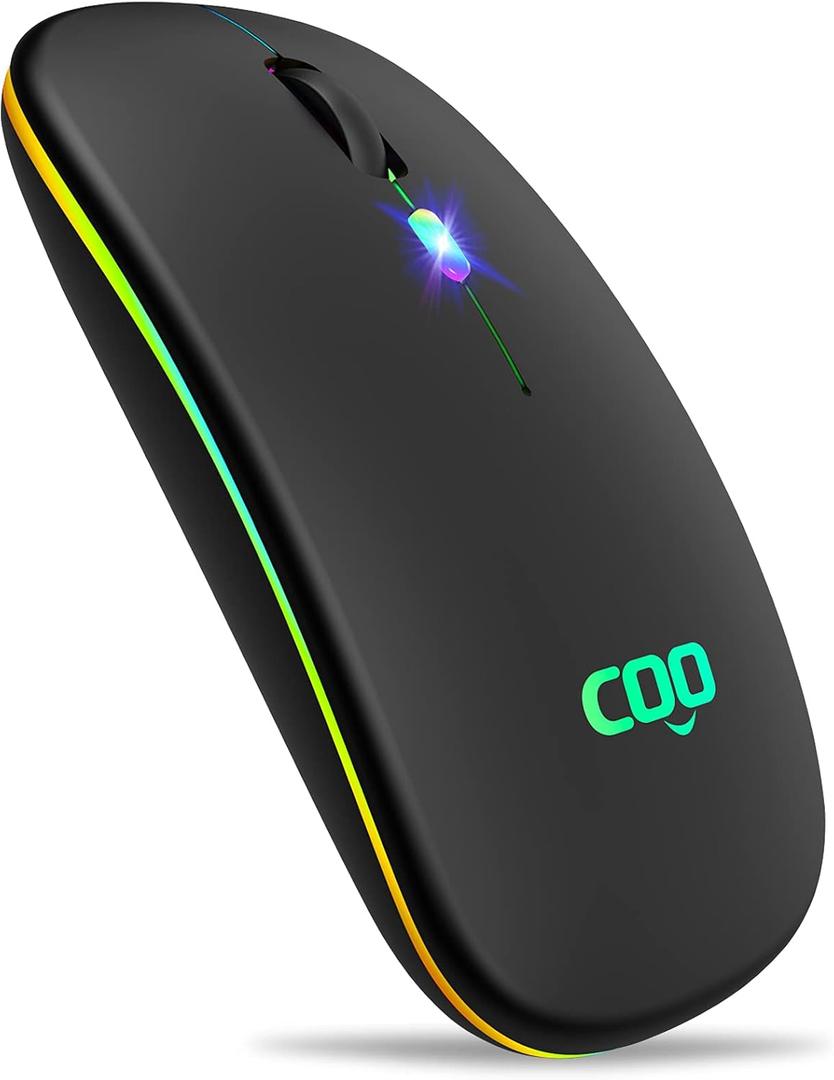 COO Wireless Mouse, LED Slim Bluetooth Mouse with 3 Adjustable DPI, Silent, Rechargeable, Dual Mode(Bluetooth 5.1 and 2.4G Wireless) for iPad OS 13, MacBook, Laptop, Mac OS 10.10 (Matte Black)