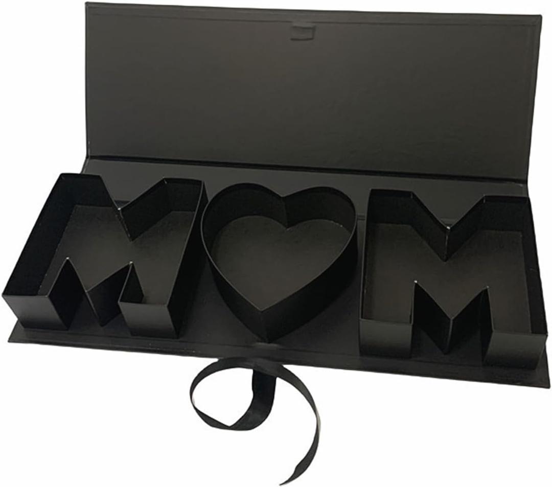 Mother's Day Flower Gift Box, Empty Mother Letter Shaped Gift Box Filled With Flowers, Chocolate Candy Packaging Box, Mother's Day birthday 1 pcs (black)