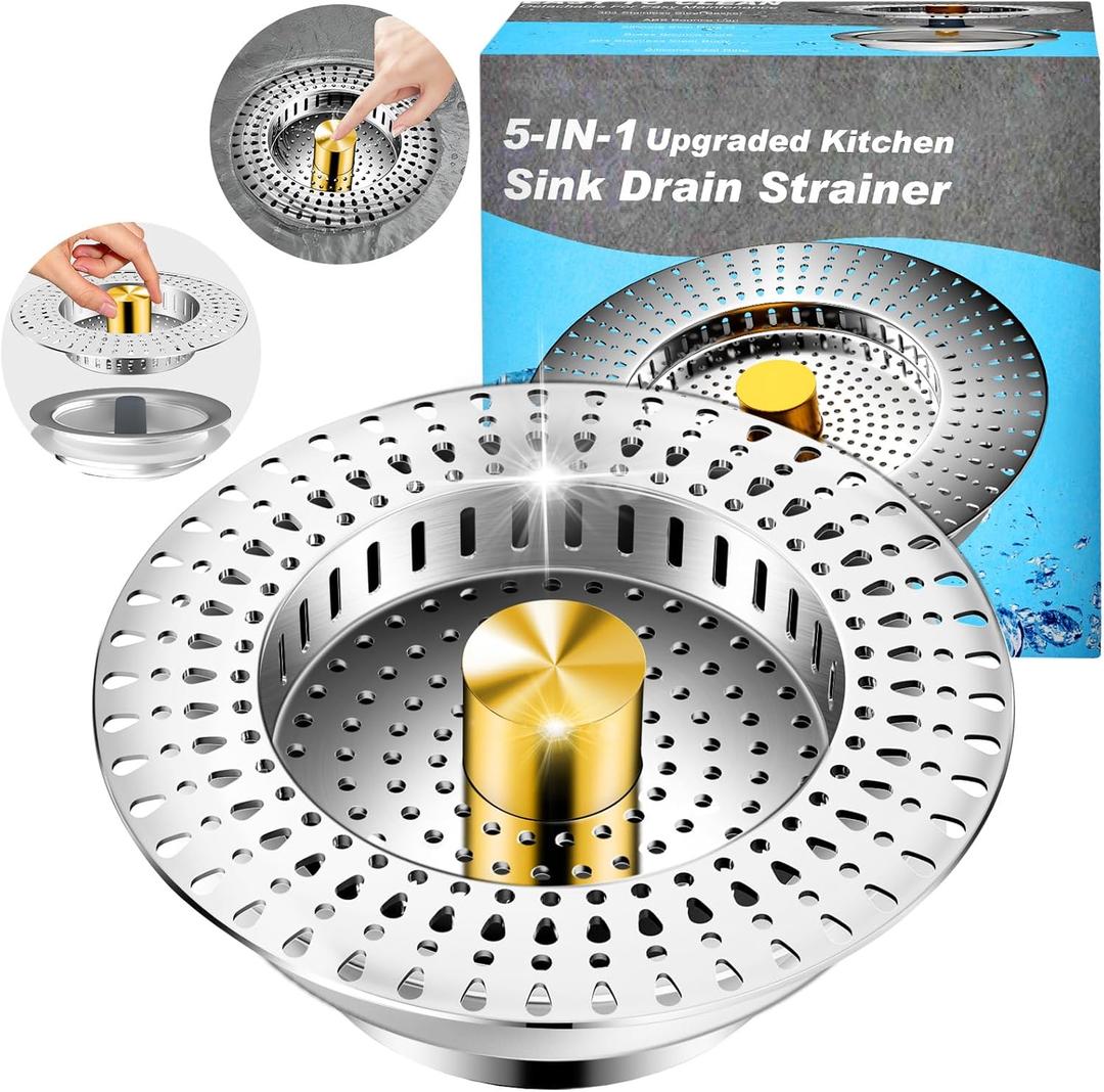 Kitchen Sink Drain Strainer, 18/8 Stainless Steel, Sink Stopper Kitchen Drain (Silver)
