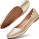 Hash Bubbie Women's Flats Shoes Ballet Flats Dress Shoes Comfortable PU Leather Slip on Shoes for Women (7.5, Gold)