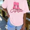 Oversized Western Cowgirl Shirts for Women Country Music Rock Band Tshirt (Pink, S)