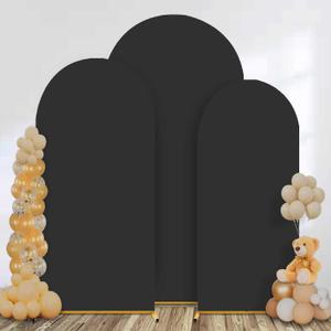 Arch Backdrop Cover Wedding Spandex Fitted Arch Covers,Round Top Chiara Baby Bridal Shower Party Birthday Banquet (Black, 7.2ft+6.6ft+6ft)
