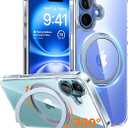 TORRAS 360Rotatable Magnetic Ring for iPhone 16 Plus Case, Fit for MagSafe with Stand & Ring Holder, 16FT Military Grade Shockproof Translucent Back Case for iPhone 16 Plus Phone Case Ostand, Clear