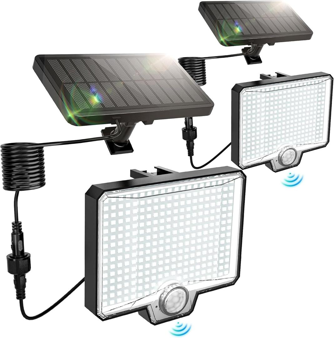 Solar Flood Lights Outdoor, 294 LED Motion Sensor Outdoor Lights, IP67 Waterproof Solar Flood Light for Outside, 3000LM Angle Adjustable Security Spot Lights for Porch Patio Yard Garage, 2 Pack 7500K (Cool White)