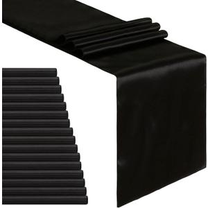 B-COOL Black Table Runner 16 Pack Satin Table Covers Long Silk Smooth Fabric for Wedding Birthday Party Banquet Table Decorations 12x108 inch
