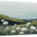 SLYCAY Large Neutral Coastal Landscape Wall Art for Living Room, White Flowers Meadow Green Seascape Oil Paintings, Nature Rustic House Decorations Bathroom Bedroom Office Artwork Pictures 24"X48"