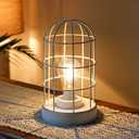 JHY DESIGN Battery Operated Lamp 10''H Decorative Table Lamp Metal Cage Cordless Lamps with LED Bulb for Home Decor Living Room Bedroom Kitchen Wedding Patio Indoor White