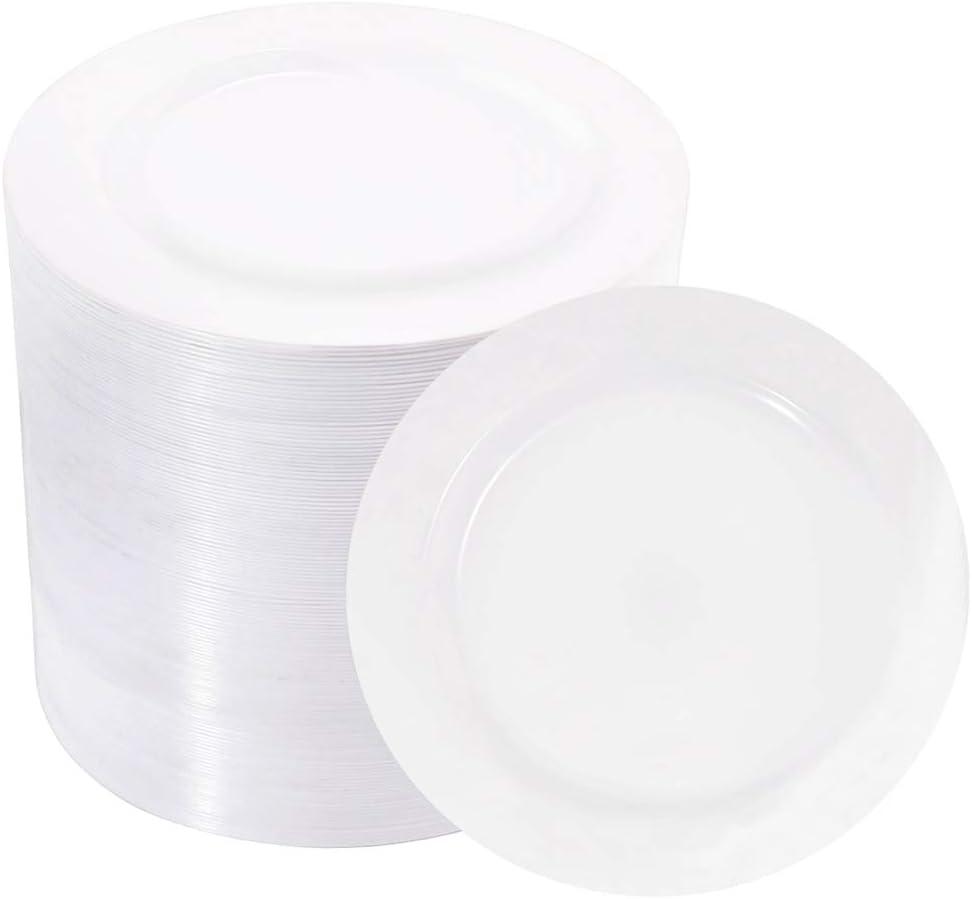 bUCLA 100Pieces White Plastic Plates - 6.25inch Disposable Plastic Appetizer/Small Cake/Salad/Dessert Plates Premium Hard, Ideal for Weddings& Parties
