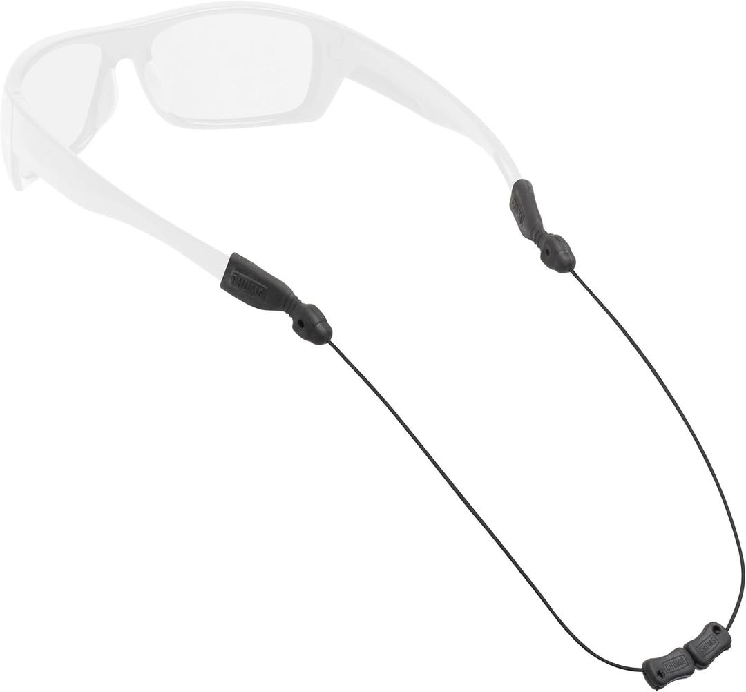 Chums Adjustable Orbiter Eyewear Retainer - Lightweight Stainless Steel Cable Sunglasses Strap, Made in the USA (Black)