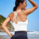 XUNYU Sports Bras for Women High Support Longline Workout Tank Tops Built in Bra Padded Strappy Yoga Crop Top Cross Gym (White, Medium)