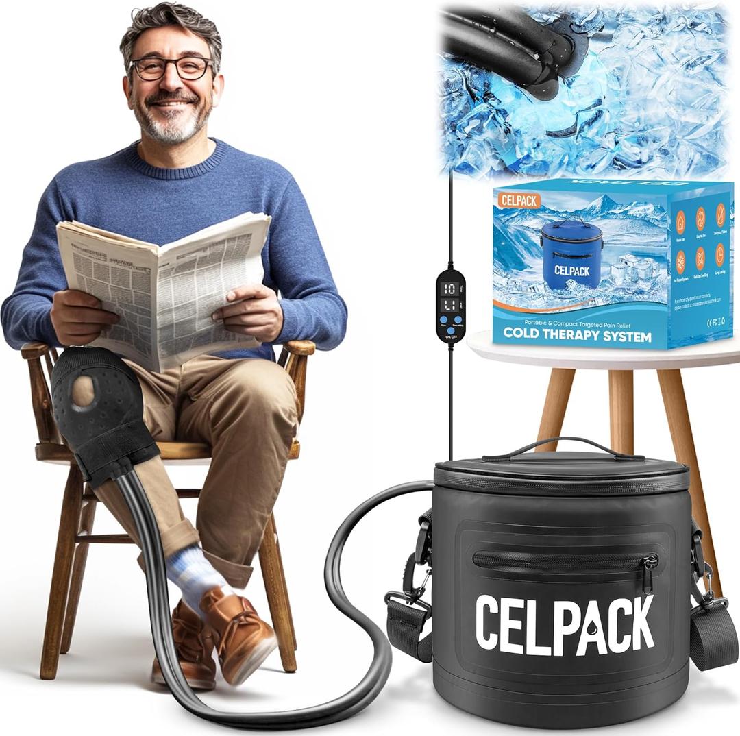 Portable Ice Therapy Machine for Post-Operative Recovery, Sports Injuries, Knee Pain, Sprains, Swelling,Full Knee Brace with Silent Pump, Timer Remote Control Cold Therapy Device Black