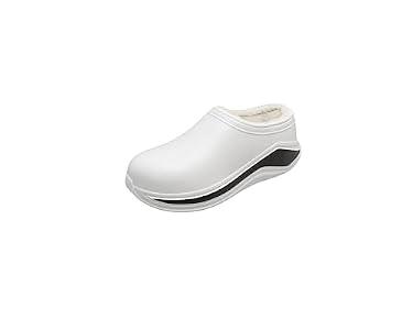 Chill Walk Clogs for Men Women, Slip-On Plush Fleece Lined Winter Mules, Indoor Outdoor House Shoes Chef Nurse Garden Shoes Cushioned Supportive Closed-Toe WHT M11/12 , 44-45