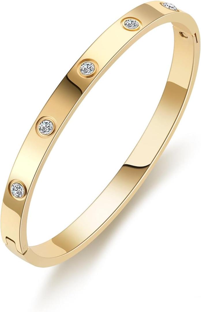PDWZNBA 18K Gold-Plated Love Friendship Bracelets Trendy Stainless Steel Bangle Jewelry Gifts for Women