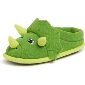 Dearfoams Unisex-Child Kids Toddlers Whimsical Animal Critter Washable Slipper (1 Big Kid, Green Dinosaur)