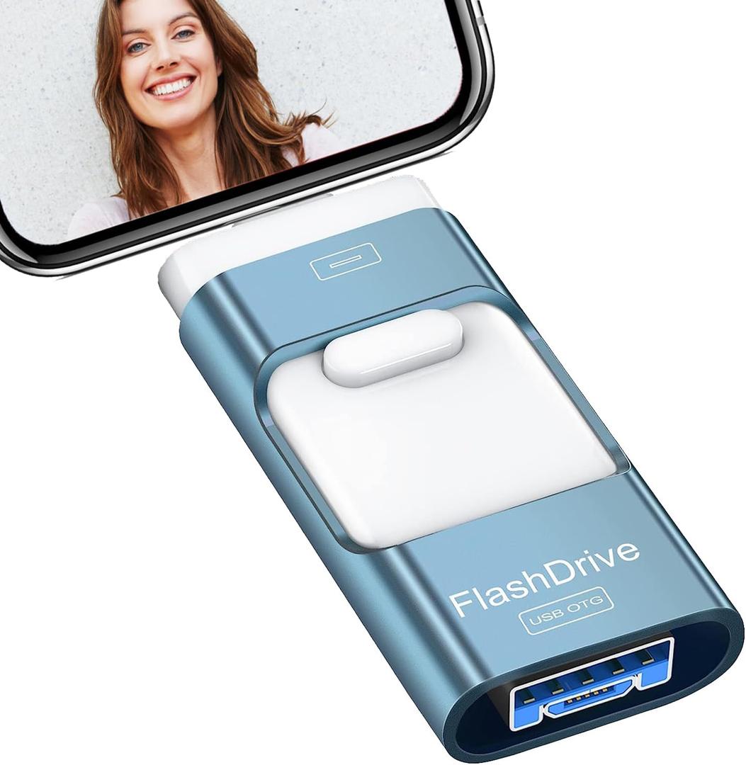 Thumb Drive 256GB for Phone, USB Memory Stick External Storage Flash Drive Photo Stick Compatible with Phone, Pad, Android, PC and More Devices(Blue)