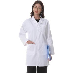 Greenour Women's Lab Coat 3 Pockets, White Long Sleeves Medical Doctor Coat Lab Jacket Scrub Coat for Women, Relaxed Fit (Medium)