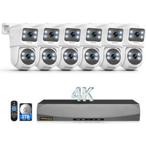 OOSSXX (2026 New) 4K PoE Security Camera System, 8CH NVR with 6 Dual Lens Cameras, Fixed + PTZ Auto Tracking, 130° Wide Angle, AI Human Detection, 2-Way Audio, No Monthly Fee