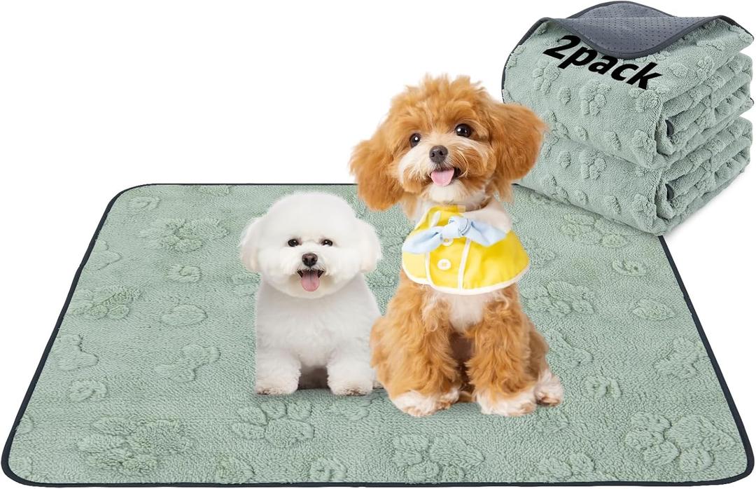 LOOBANI Washable Pee Pads for Dogs: 2 Pack Super Absorbent Reusable Puppy Pads, Leakproof and Waterproof Dog Training Pads Whelping Pads for Potty, Floor, Crate, Couch Bed and Travel, 36"x41" (Green Dog Element)