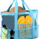 CaCTOUR Mesh Beach Bag,Large Beach Bags for Women with 8 Pockets,Packable Tote Bag for Beach Cruise Pool Vacation Essentials Sky Blue