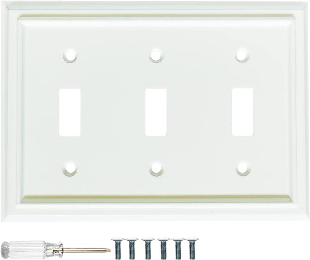 Wall Plates, Duplex Outlet Covers, Toggle Light Switch Plates, Decorator Light Switch Cover, Bamboo Fiber Material Wall Plate, Standard Size Wall Plates of various styles, White (3 Gang Toggle 1 Pack)