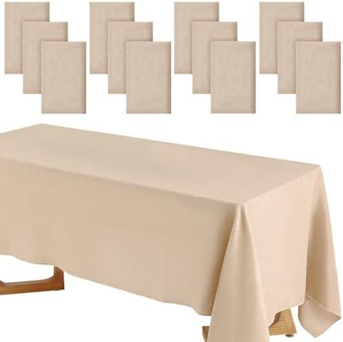 Preboun 8 Pack Wedding Rectangle Linen Tablecloth Bulk 60 x 102 Inch Polyester Faux Linen Tablecloths Washable Burlap Tablecloth for Birthday Farmhouse Dining Table Party (Natural Color)