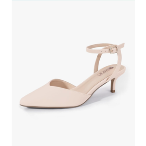 IDIFU IN2 Women's Pumps Closed Toe Kitten Heels Slingback Low Pointed Toe Short Ankle Strap Heels Wedding Bride Prom Bridal Work Dress Shoes for Women Comfortable Cute Trendy Pumps Shoes Size 8.5
