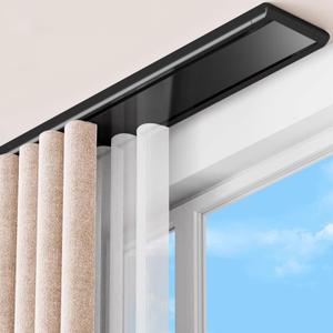 Double Row Curtain Track Ceiling Mounted, Silent Heavy Duty Curtain Track System, Sliding Rails for Curtains, Room Divider for Bedroom Living Room Hospital (Black, 2.1m(6.9ft))