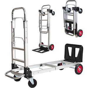 3-in-1 Aluminum Folding Hand Truck Dolly, 330 lbs Heavy Duty Convertible Cart with Retractable Handle, 4 Universal Rubber Wheels Perfect for Home, Office, Warehouse & Supermarket