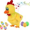 Plush Electric Stuffed Laying Egg Chicken Toy Doll with Sound Music Easter for Boys Girls (Yellow)