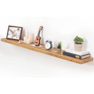 Floating Shelves for Wall, 48"x9.3" Rustic Solid Live-Edge Elm Wood Wall Shelves, Heavy-Duty Floating Shelves with Invisible Brackets for Living Room, Bedroom, and Kitchen, Natural Finish