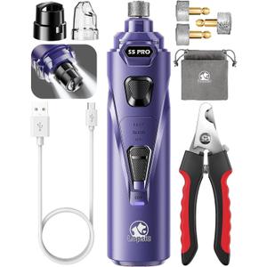 Whisper Quiet Dog Nail Grinder with LED Light, Safe & Stress-Free for Sensitive Dogs of All Breeds & Sizes, 3 Grinding Bits, 3-Speed, Pet Nail Trimmers, Rechargeable Painless Grooming Kit Blue