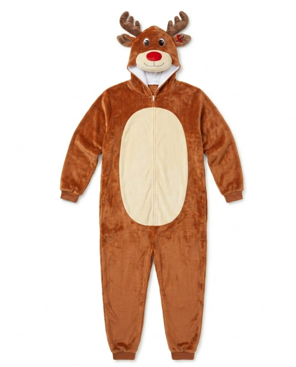  Unisex Adult Christmas Costume, Plush Santa Onesie Reindeer One-Piece Cosplay Pajamas (Large)