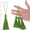 uxcell 45Pcs Mini Silky Bookmark Tassels, Handmade Soft Floss Craft Tassels with Loop, Small Tassel for Jewelry Making, Keychain, Souvenir, Graduation, Clothing Sewing, Olive Green