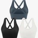 RUNNING GIRL Sports Bra for Women High Support, Criss-Cross Back Padded Strappy Sports Bras Yoga Bra with Removable Cups L, Black, Blue, White