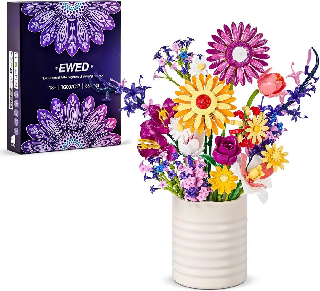 Sunflowers Bouquet Building Set for Mother's Day, Artificial Flower Compatible with Lego Botanical Collection, Valentine's Day for Adults Women Girl Girlfriend Home Decor