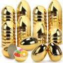 Skirfy Fillable Easter Eggs 3.15" Inch (12 Pack) with Hinge Bulk Golden Bright Plastic Easter Eggs, Perfect for Easter Egg Hunt,Birthday Party Favor