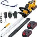20'' Hedge Trimmer Cordless with 2pcs 4000mAh Battery, Electric Handheld Bush Clipper with Rechargeable Batteries, 3000RPM 180 Rotatable Head, 2/3'' Blade Gap, Yellow