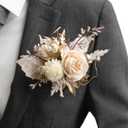 Ling's Moment Pocket Boutonniere Single, Boutonniere for Men Groom for Wedding, Prom, Homecoming, Anniversary, Graduation, etc.White Beige (6" W x 5" H)