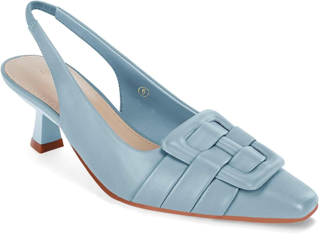 Womens Sling Back Kitten Heels Low Dress Shoes Slingback Pumps Pointed Closed Toe Comfortable Party Office Sandals (Blue, M)