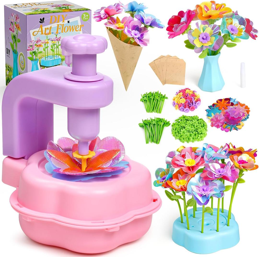 Scvcid Fabric Bouquet Toys Include Extra Accessories Set, Arts and Crafts for Kids Ages 3-12, DIY Flower Craft Kits for Toddler, Birthday Gifts for 3 4 5 6 7 8 9 10+ Year Old Girls (pink)