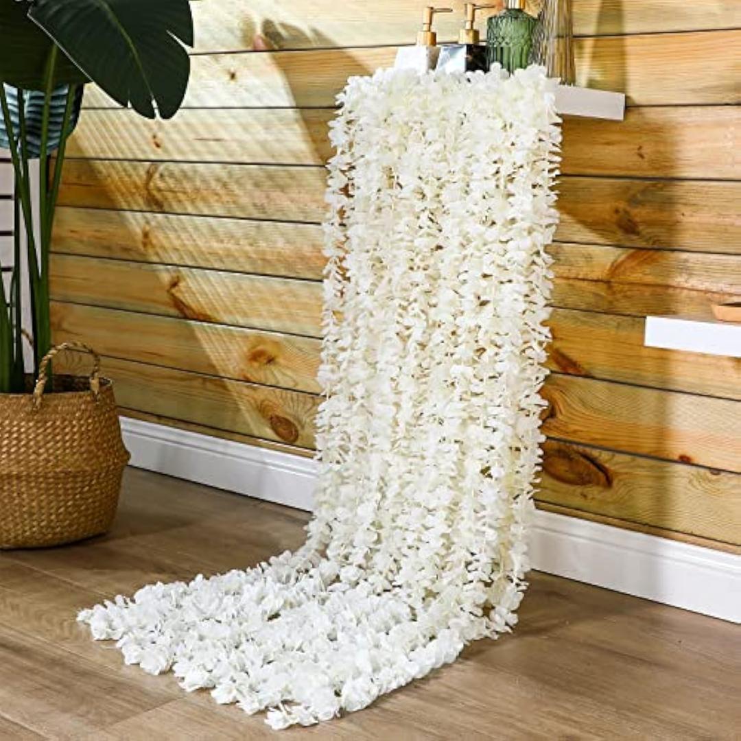 Janinka 6.5 Feet Wisteria Flower Garlands Faux Vine Flower Backdrop for Wall Arch Garden Home Wedding Decoration(Milky White,36 Packs)