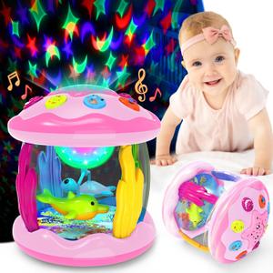 Baby Toys 6-12 Months Musical Light Up Rotating Toys, Pink Ocean Projector for Infant 91218 Month, Learning Visual & Hearing & Crawling Skill, Birthday Gifts for Toddler Boys Girls 1 2 3 Years Old