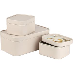 HofferRuffer Faux Leather Decorative Storage Boxes, Dust proof Storage Shelf Baskets with Lids Trays, Storage Bins Memory Box Organizer for Home, Office, Jewelry & More, Set of 3 (CreamWhite)