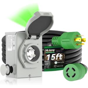 30 Amp Generator Cord 15FT and Power Inlet Box, Pre-Drilled 30 Amp Generator Inlet Box with Cord, NEMA L14-30P to L14-30R Generator Cord Waterproof Combo Kit, ETL Listed